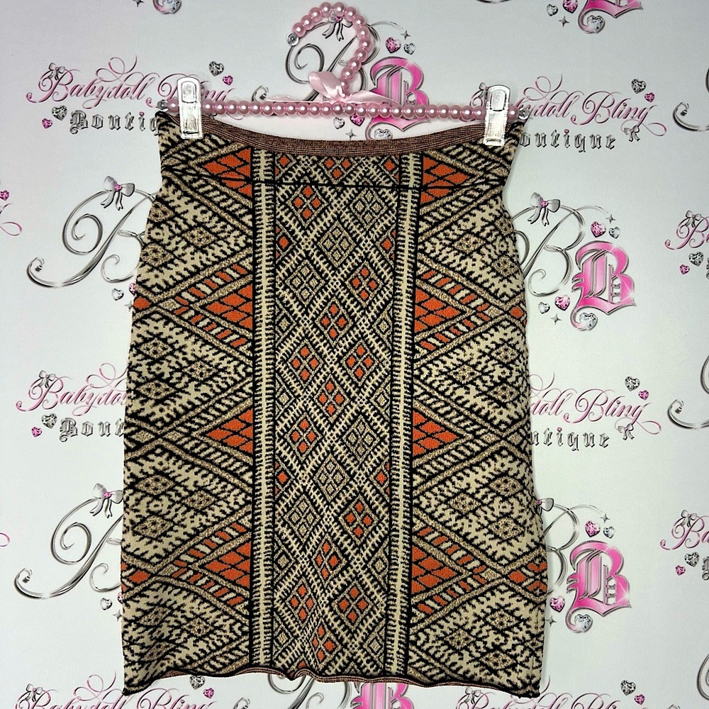 BcbgMAXAZRIA skirt stretchy bodycon boho tan brown orange formal luxury